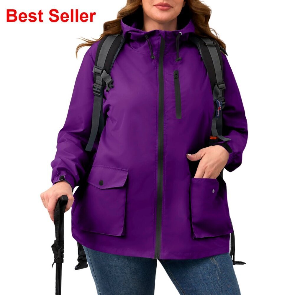 Packable Lightweight Rain Jacket with Hood, Windbreaker Waterproof